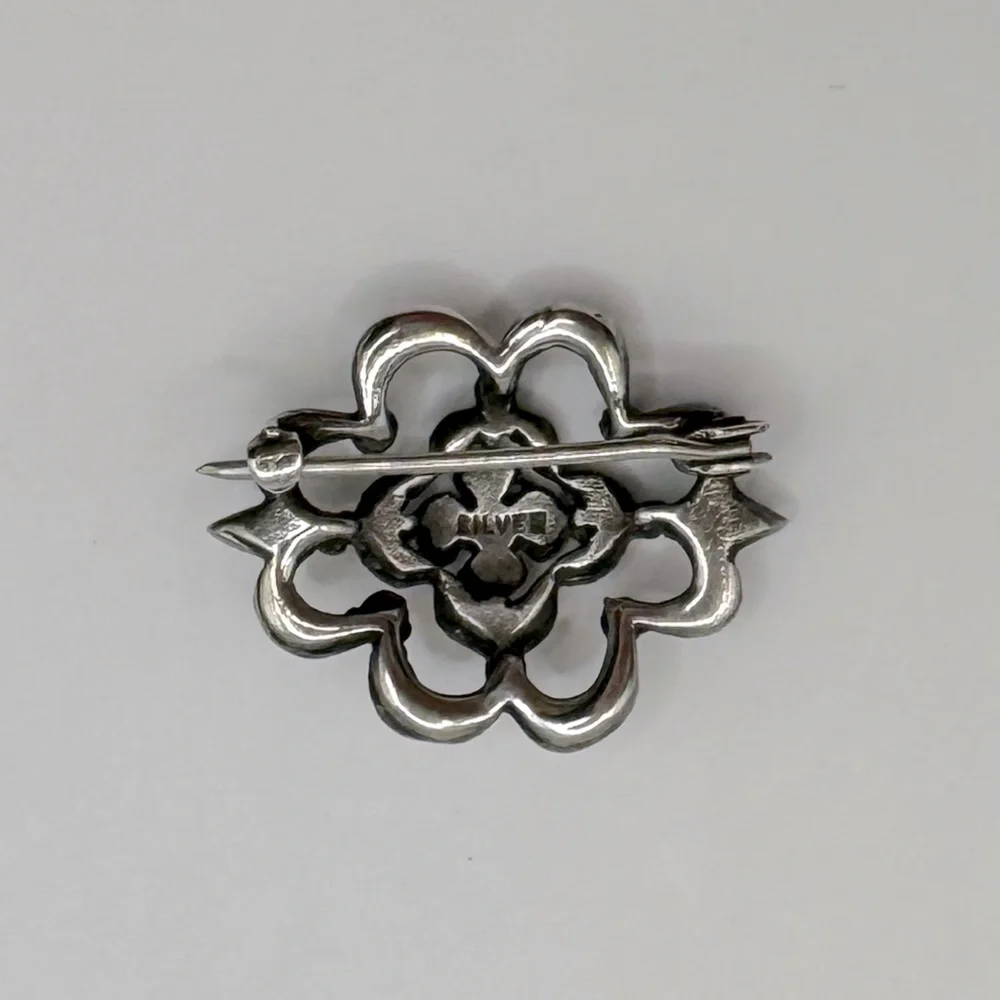 VINTAGE Sterling Silver Marcasite Flower Brooch